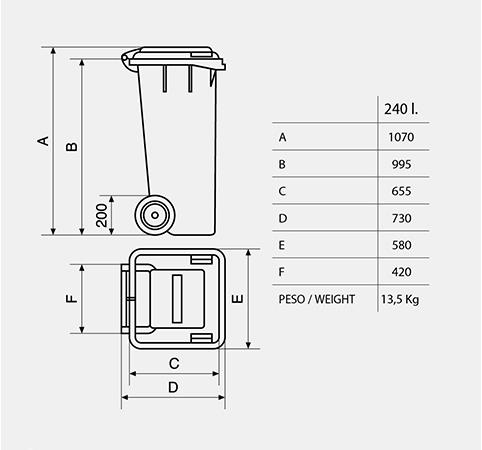 Bidone raccolta differenziata - 240 lt PE30036