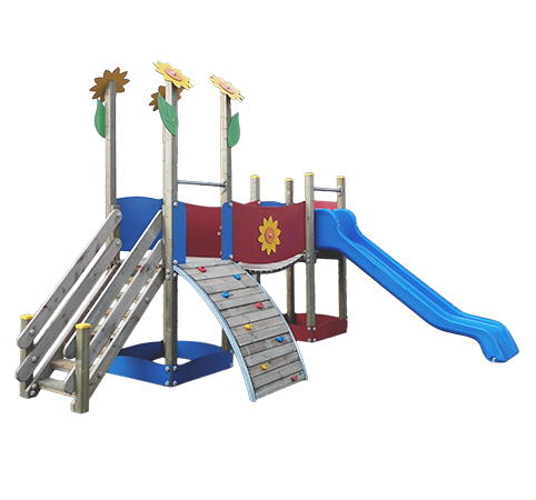 Parco giochi per bambini: scivolo, altalene e castelli